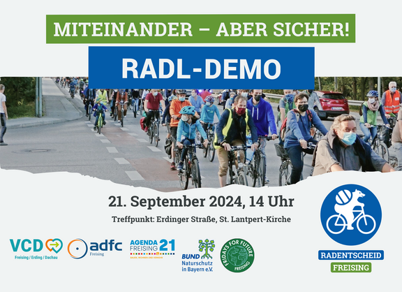 Miteinander – aber sicher! Radentscheid Freising ruft zur Fahrraddemo am 21. September 2024 in Lerchenfeld auf