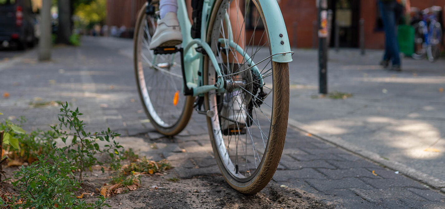 NRVP-Zwischenbilanz Ein Fahrrad fährt über einen holprigen Radweg.